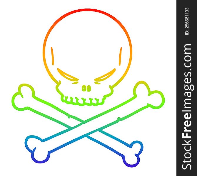 Rainbow Gradient Line Drawing Cartoon Skull And Crossbones