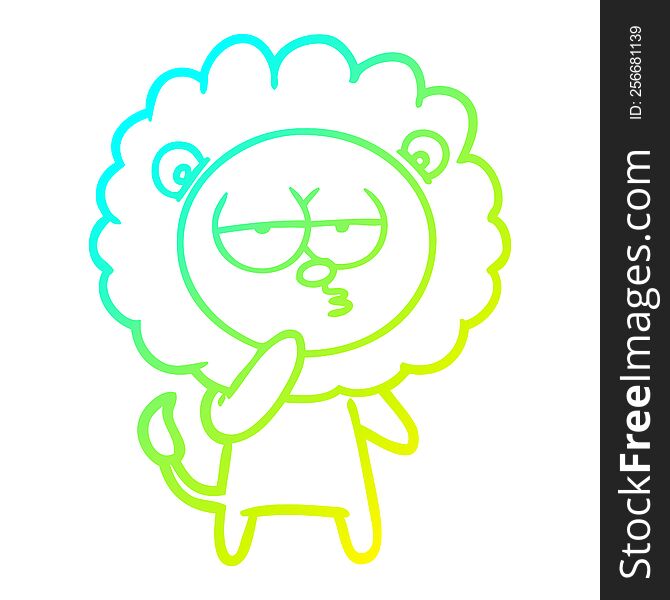 Cold Gradient Line Drawing Cartoon Tired Lion