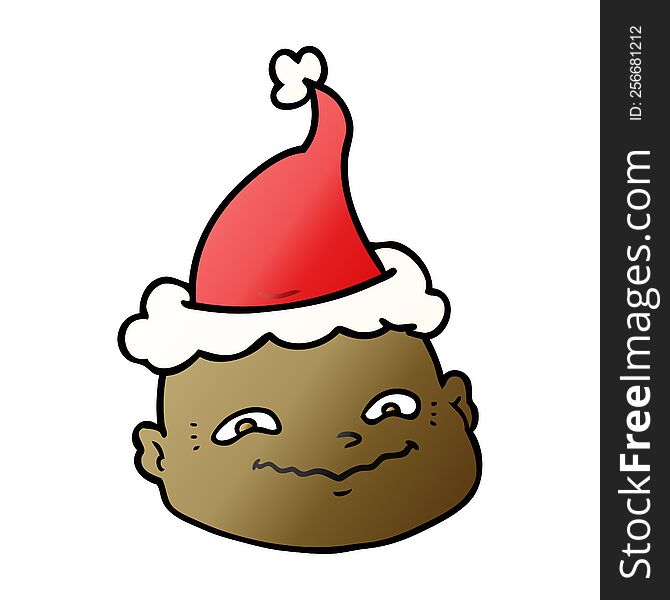 Gradient Cartoon Of A Bald Man Wearing Santa Hat