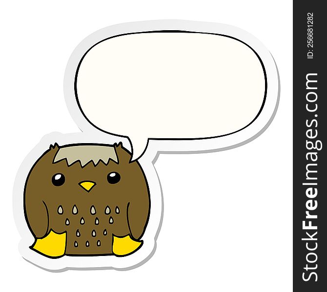 cartoon owl with speech bubble sticker. cartoon owl with speech bubble sticker