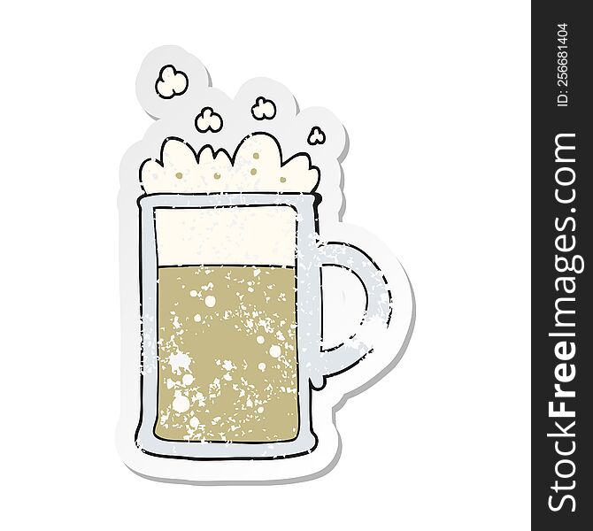 retro distressed sticker of a cartoon tankard of beer