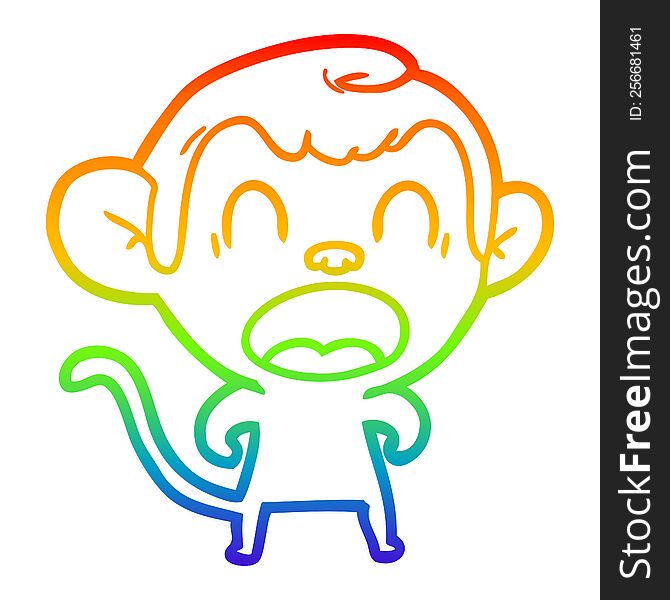 rainbow gradient line drawing shouting cartoon monkey