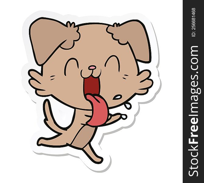 sticker of a cartoon panting dog running