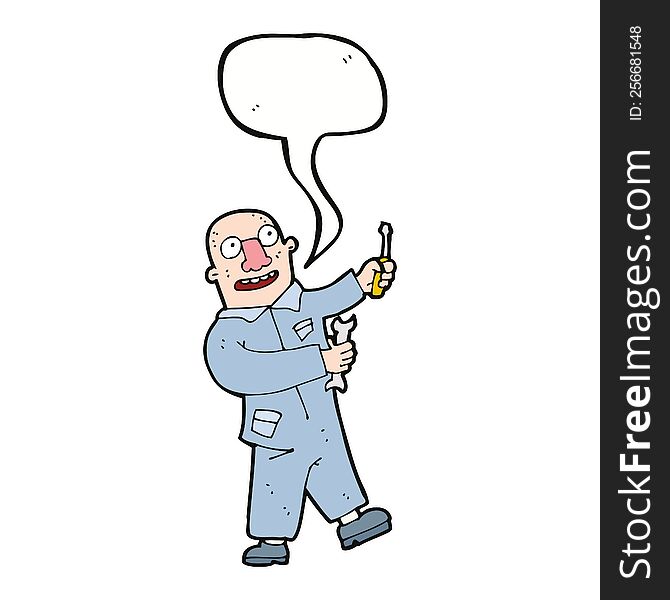 cartoon mechanic with speech bubble