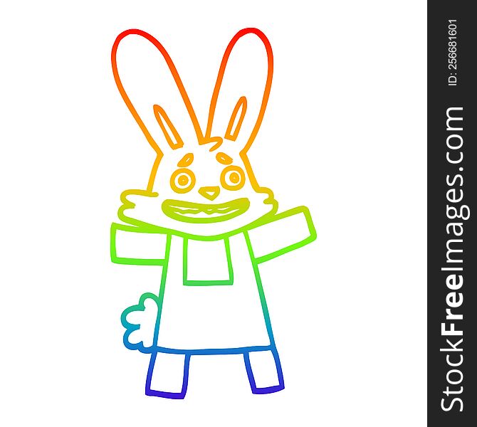rainbow gradient line drawing of a cartoon scared looking rabbit