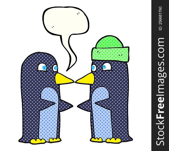 freehand drawn comic book speech bubble cartoon penguins