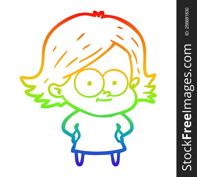 Rainbow Gradient Line Drawing Happy Cartoon Girl