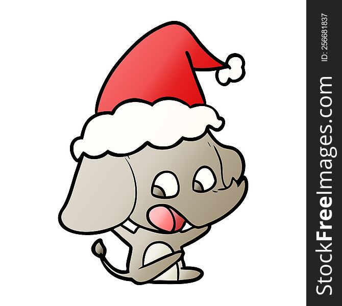 Cute Gradient Cartoon Of A Elephant Wearing Santa Hat
