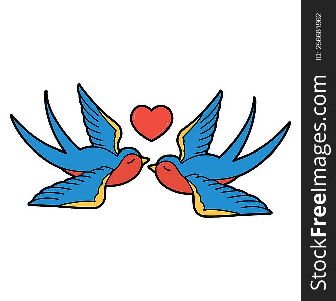 tattoo in traditional style of swallows and a heart. tattoo in traditional style of swallows and a heart