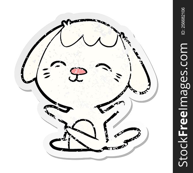 Distressed Sticker Of A Happy Cartoon Sitting Dog