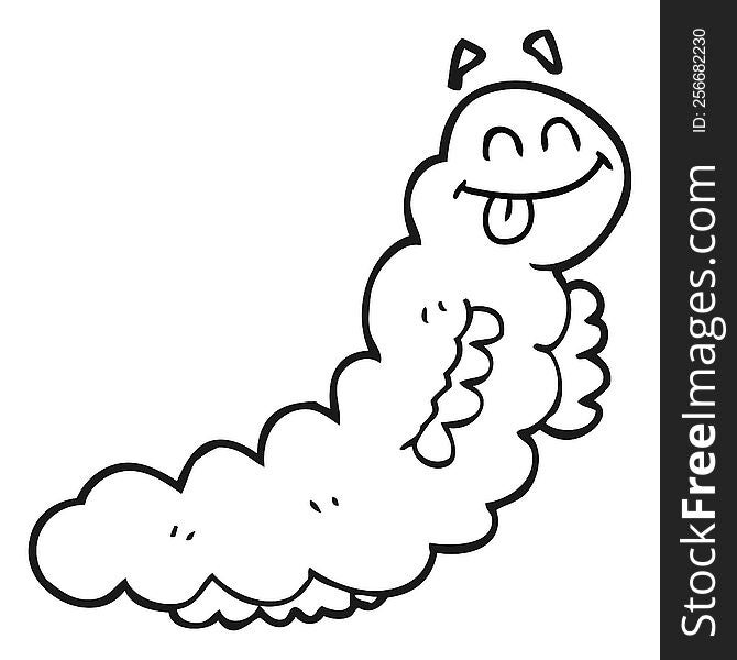 freehand drawn black and white cartoon caterpillar