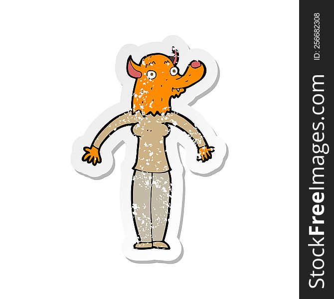 Retro Distressed Sticker Of A Cartoon Friendly Fox Woman