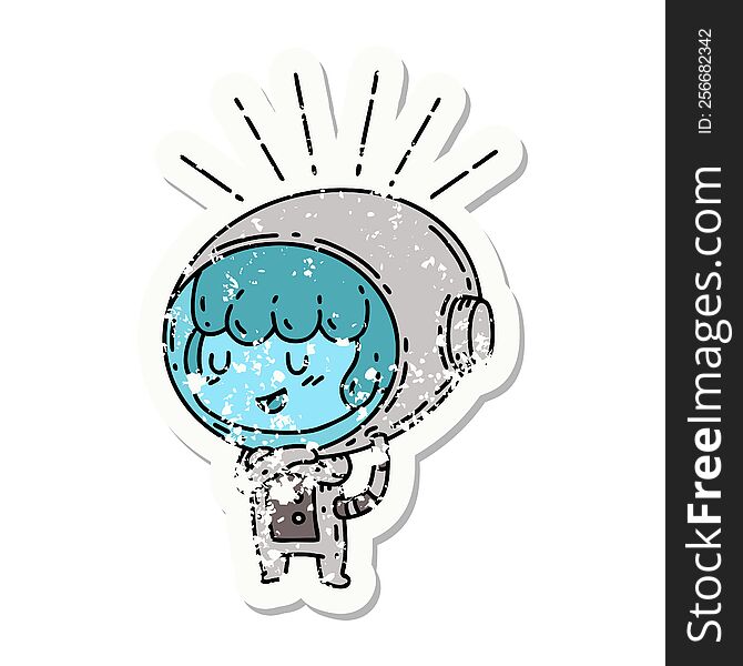 Grunge Sticker Of Tattoo Style Woman In Astronaut Suit