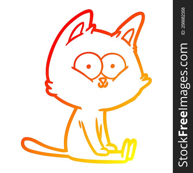 warm gradient line drawing cartoon cat sitting