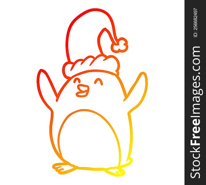 Warm Gradient Line Drawing Happy Christmas Penguin