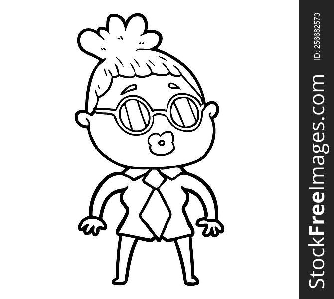cartoon office woman wearing spectacles. cartoon office woman wearing spectacles