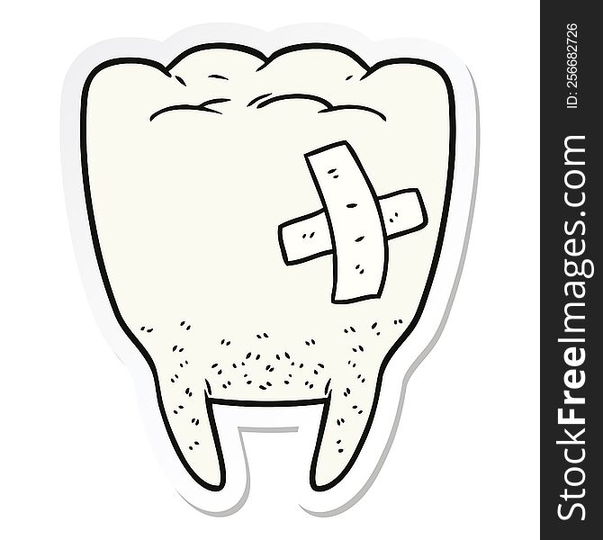 Sticker Of A Cartoon Bad Tooth