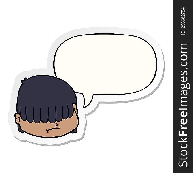 Cartoon Face And Hair Over Eyes And Speech Bubble Sticker