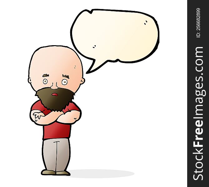 Cartoon Shocked Bald Man With Beard With Speech Bubble