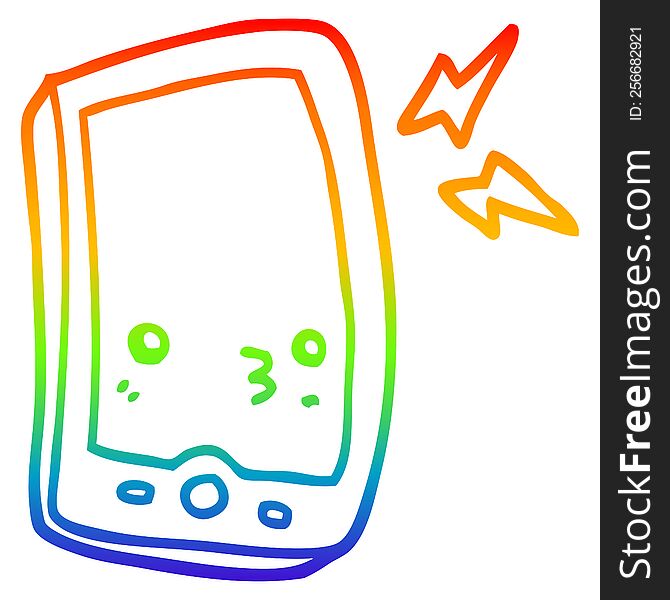 rainbow gradient line drawing of a cartoon mobile phone