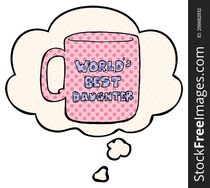 worlds best daughter mug and thought bubble in comic book style