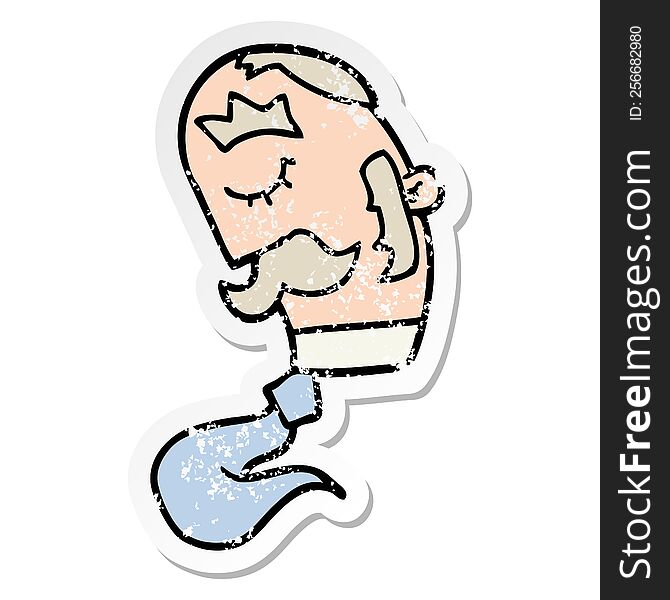 Distressed Sticker Of A Cartoon Man With Mustache