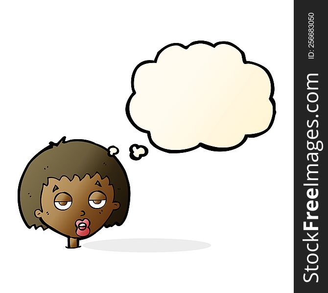 Cartoon Bored Woman With Thought Bubble