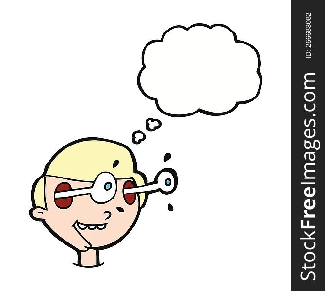cartoon excited boy\'s face with thought bubble