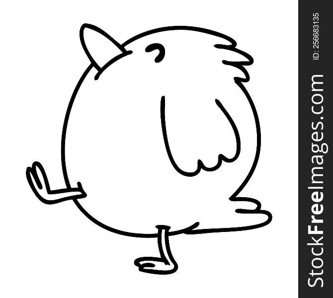 line doodle of a happy bird walking