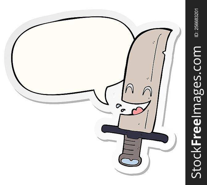Cartoon Laughing Knife And Speech Bubble Sticker