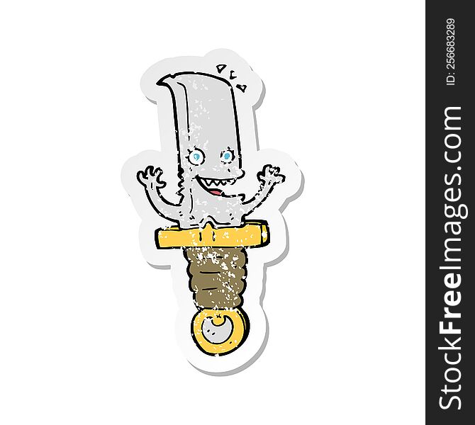Retro Distressed Sticker Of A Crazy Cartoon Knife Character