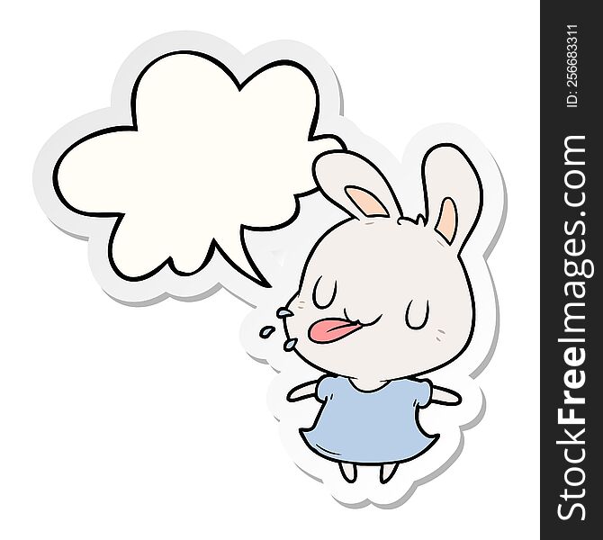 cute cartoon rabbit blowing raspberry and speech bubble sticker