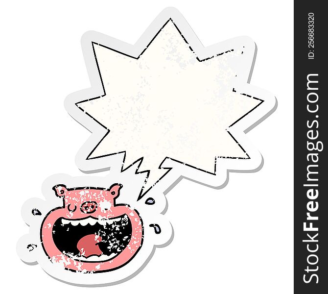 Cartoon Obnoxious Pig And Speech Bubble Distressed Sticker