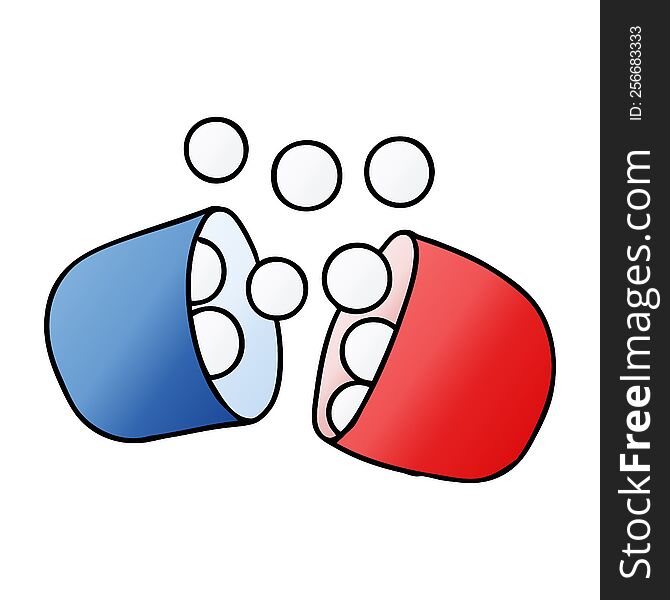 gradient cartoon illustration of opened medicine tablet. gradient cartoon illustration of opened medicine tablet