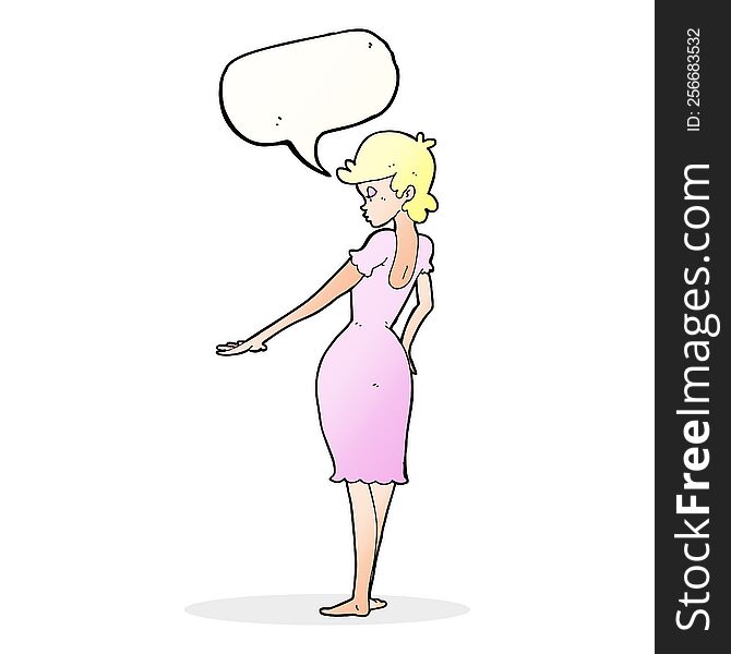 cartoon pretty woman looking at nails with speech bubble