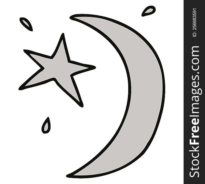 Cartoon Doodle Of The Moon And A Star