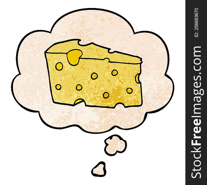 cartoon cheese with thought bubble in grunge texture style. cartoon cheese with thought bubble in grunge texture style