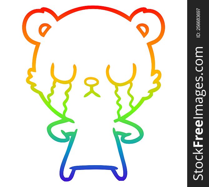 Rainbow Gradient Line Drawing Crying Cartoon Bear