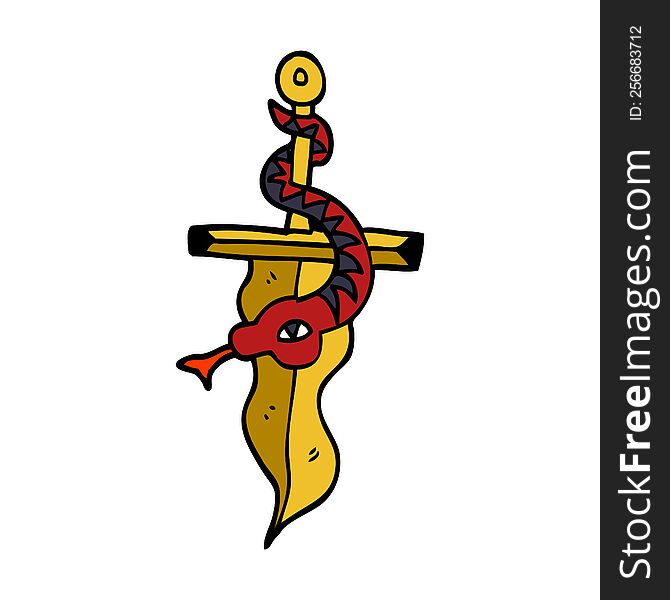 Cartoon Doodle Dagger And Snake Tattoo