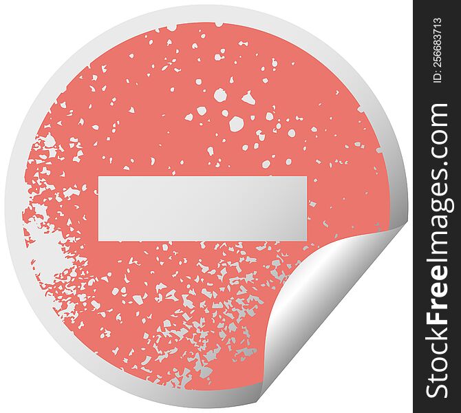 distressed circular peeling sticker symbol minus symbol