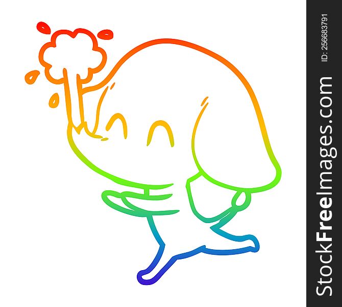 Rainbow Gradient Line Drawing Cute Cartoon Elephant Spouting Water