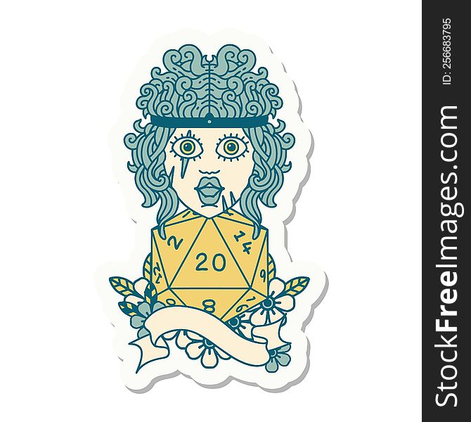 sticker of a human barbarian with natural 20 dice roll. sticker of a human barbarian with natural 20 dice roll