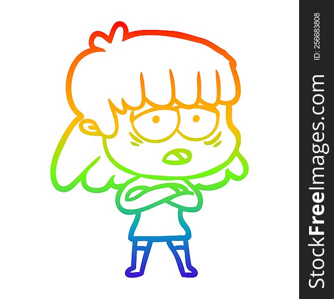 Rainbow Gradient Line Drawing Cartoon Tired Woman