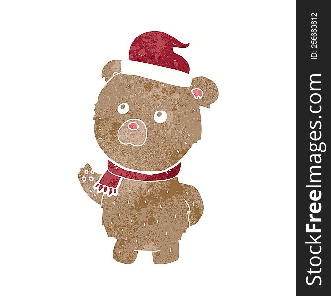 cartoon teddy bear wearing christmas hat. cartoon teddy bear wearing christmas hat