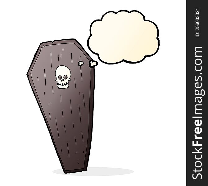 spooky cartoon coffin with thought bubble