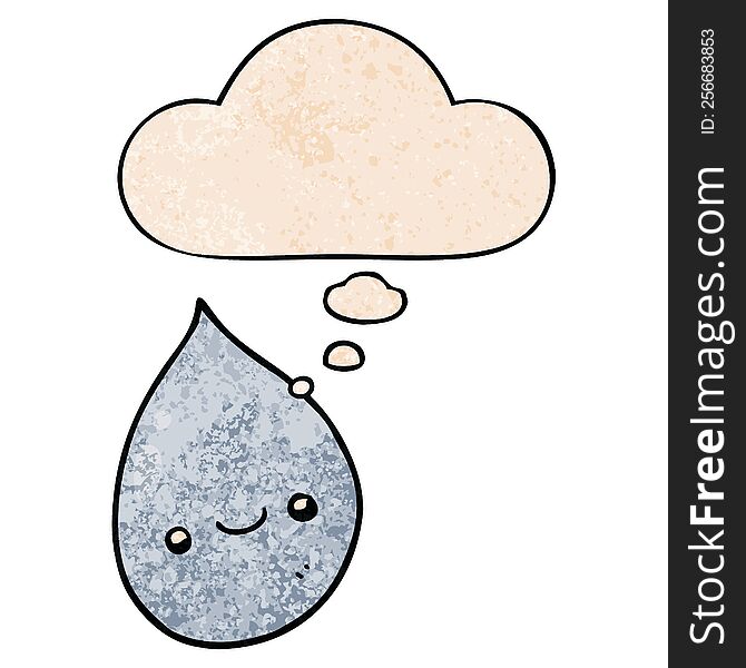 cartoon raindrop and thought bubble in grunge texture pattern style