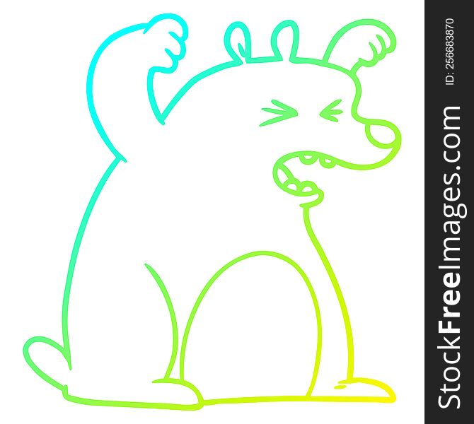 cold gradient line drawing of a cartoon roaring bear