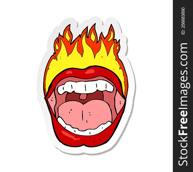 sticker of a cartoon flaming mouth symbol