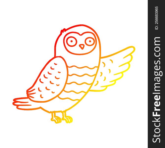 Warm Gradient Line Drawing Cartoon Owl Pointing