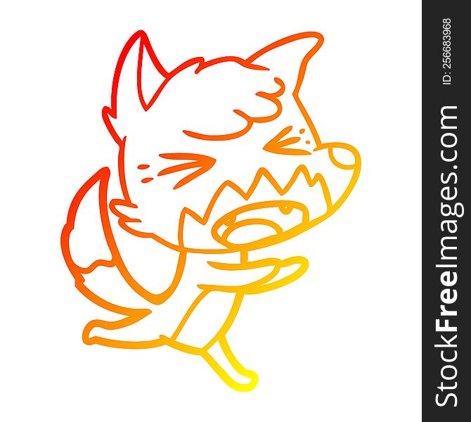 Warm Gradient Line Drawing Angry Cartoon Fox Running